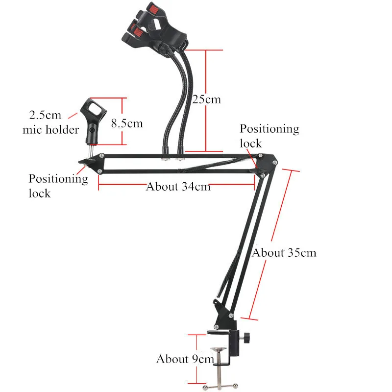 Профессиональная записывающая микрофонная подвеска стрела ножничная Подставка для микрофона Кронштейн Держатель для K Song с держателем для телефонов