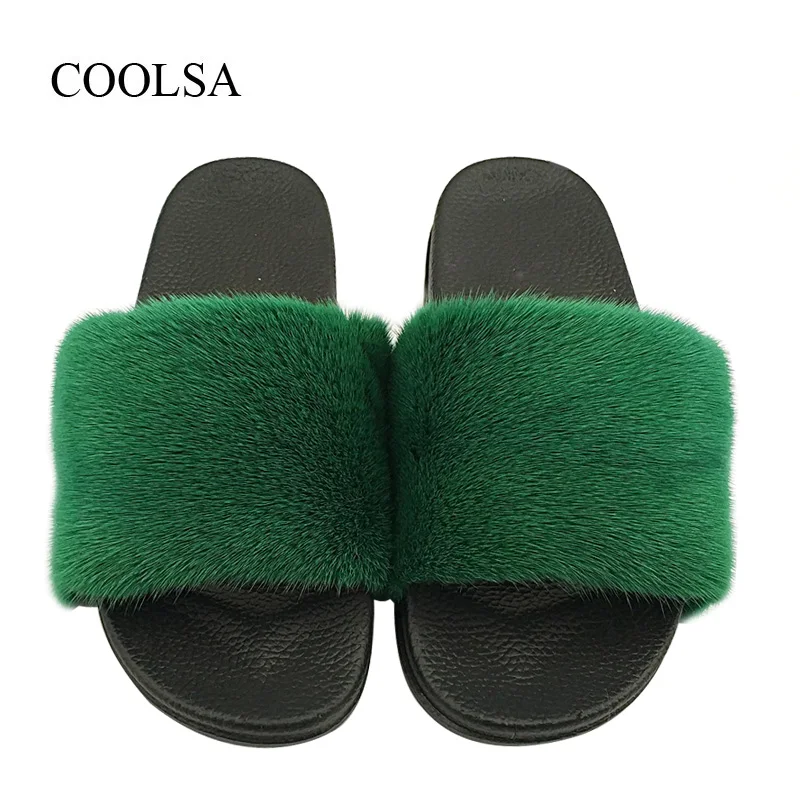 Тапки COOLSA женские с натуральным мехом норки летние однотонные меховые шлепанцы