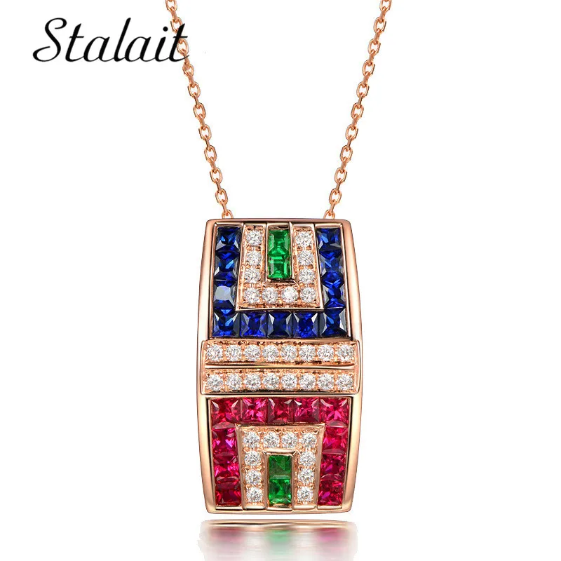 

Simple Luxury Women Square Colorful Zircon Pendant Necklace Rose Gold-Color for Women Anniversary Jewelry Wholesale