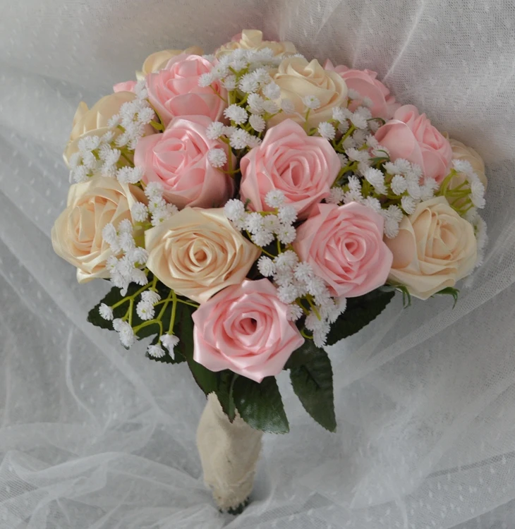 Us 3231 10 Offbrides Bouquet Handmade Satin Rose Flowers 2 Coulour Wedding Bouquet Fleurs De Mariage Fleurs Artificielles Pour Le Mariage In