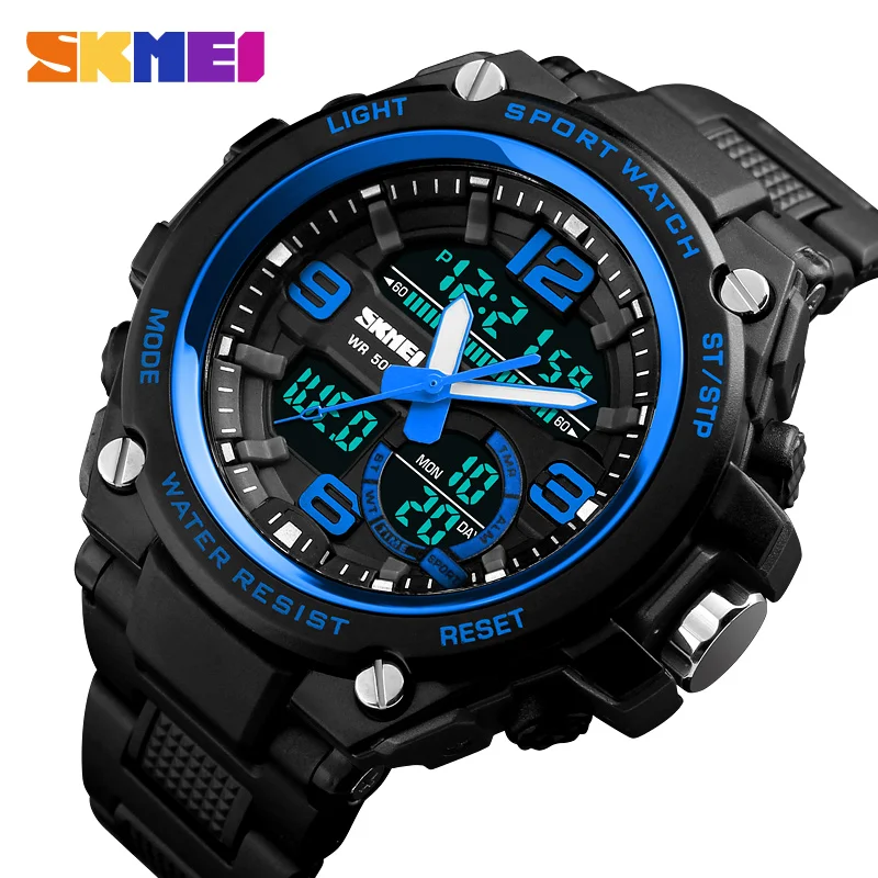 SKMEI Men Sports Watches Men Dual Display Quartz Analog LED Digital Wristwatches 50m Waterproof Clock Man Relogio Masculino