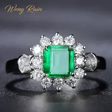 Wong Rain Vintage 100% 925 Sterling Silver Emerald Gemstone Wedding Engagement Diamonds White Gold Ring Fine Jewelry Wholesale(China)