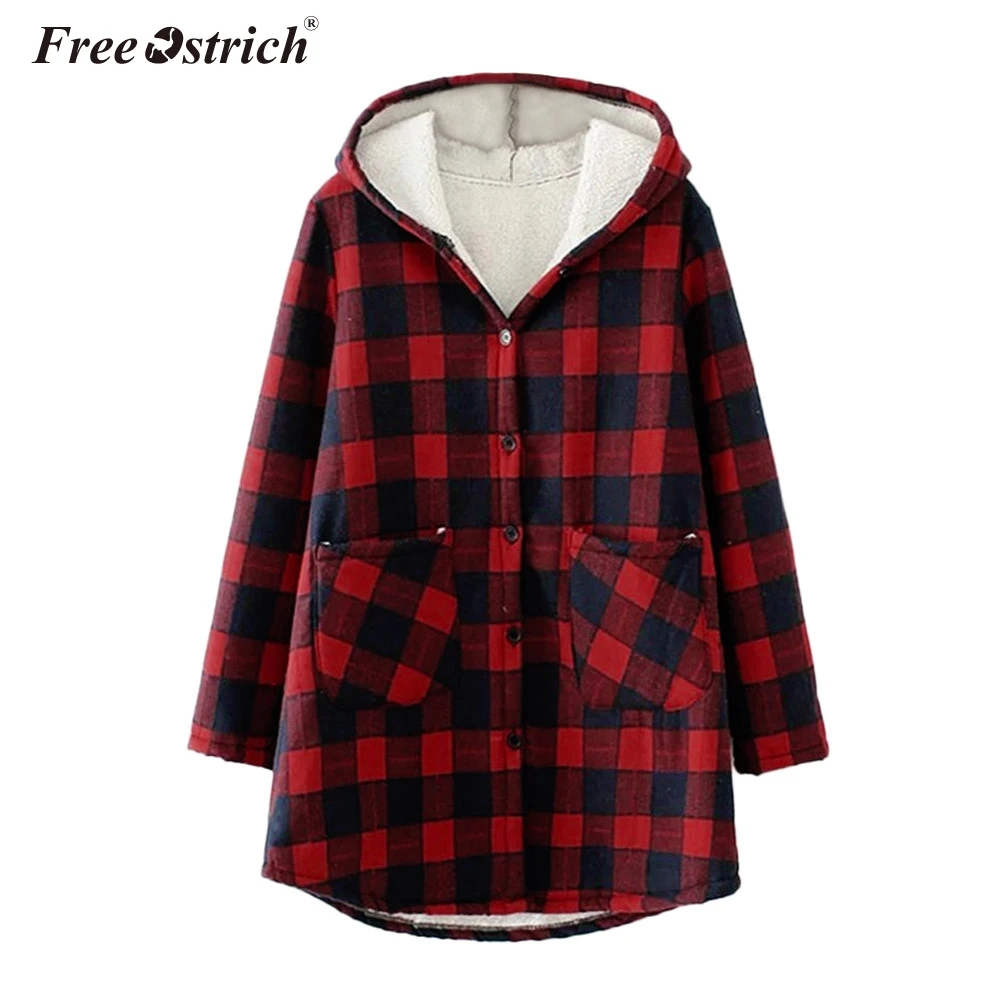 

Free Ostrich Jacket Women 2019 Button Plaid Pockets Jackets & Coats Women Winter Ponchos And Capes Jaqueta De Couro Feminino N30