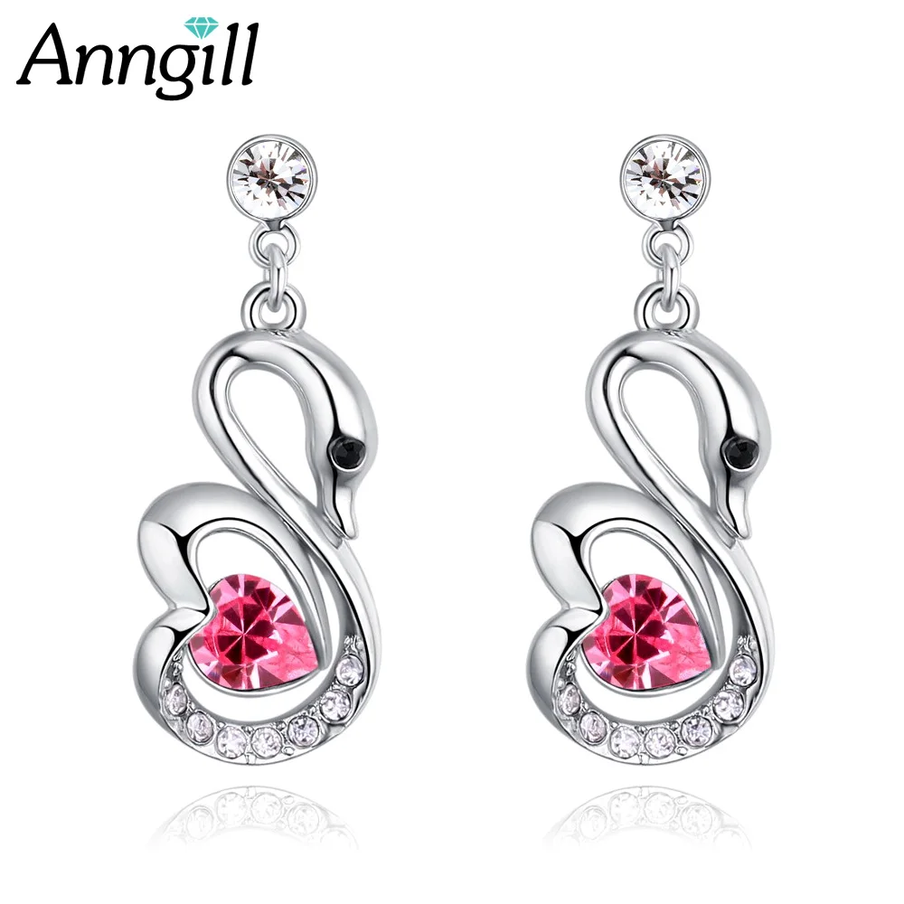 

ANNGILL Design Crystals From Swarovski Women Earrings Love Swan Drop Earrings Fashion Jewelry Crystal Dangle Earring Brincos