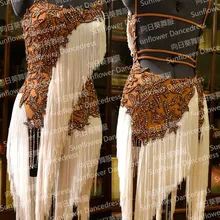 Румба Джайв Чача латинского платье для танцев, бальные платья, Одежда для танцев, бахрома Латинской платье, подсолнечное платье для танцев