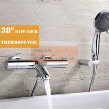 В стене Ванная комната Ванна латунный материал Термостатический контроль Душ Ванна кран клапан с ручкой Спрей душ и аксессуары