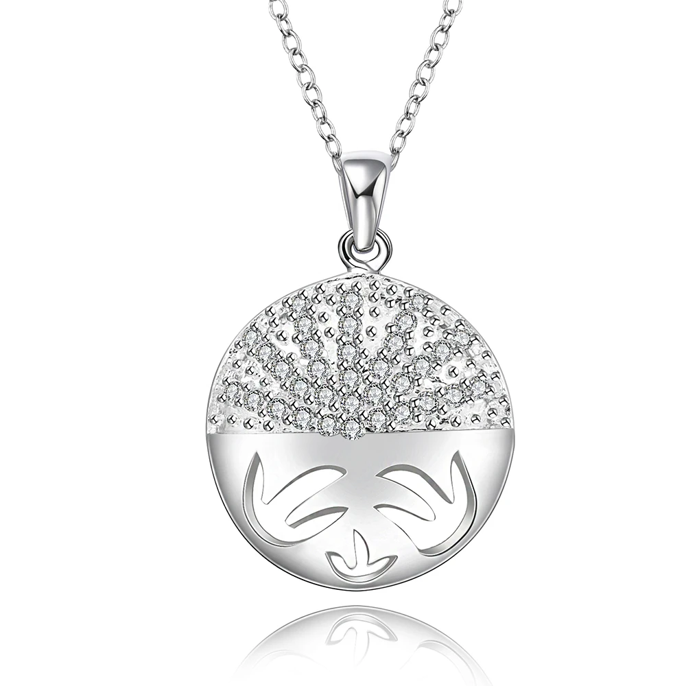 

N549 2016 new top quality Silver Plated&Stamped 925 smail face half crytal round tag stone women necklace pendant jewelry trendy