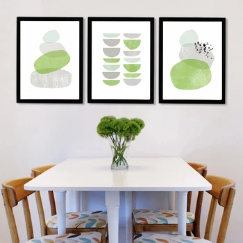 

LZN Abstract Green Canvas Paintings Geometric Poster Print Nordic Minimalist Wall Art Pictures for Living Room Home Office Decor