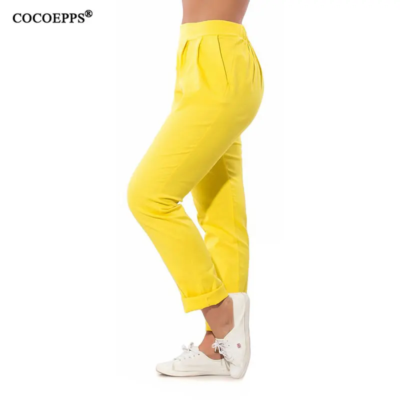 COCOEPPS размера плюс повседневные узкие брюки женские весенние большие размеры одноцветные длинные штаны с высокой талией 5XL 6XL летние штаны для женщин