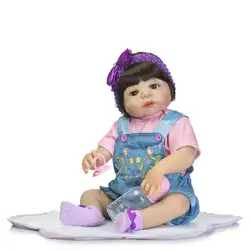 Виктория Reborn куклы Baby для девочек 22 "полное тело виниловых кукла 55 см Реалистичного Reborn куклы в джинсы платье для девочек рождественские