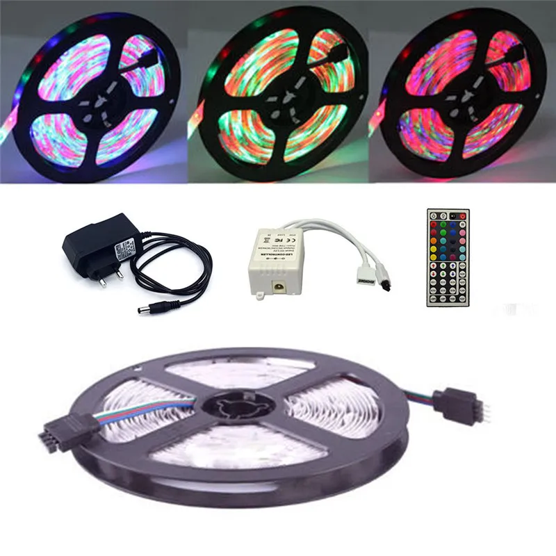 

ECLH RGB LED Strip Light 2835 SMD 5M 300LEDs Flexible Light Tape IR Remote Controller 12V 2A Power Adapter LED Ribbon