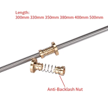 

T8 Lead Screw 300/330/350/380/400/500mm Trapezoidal Lead Screw Stepper Motor+Anti-Backlash Nut 8MM Thread 8mm For 3D Printer