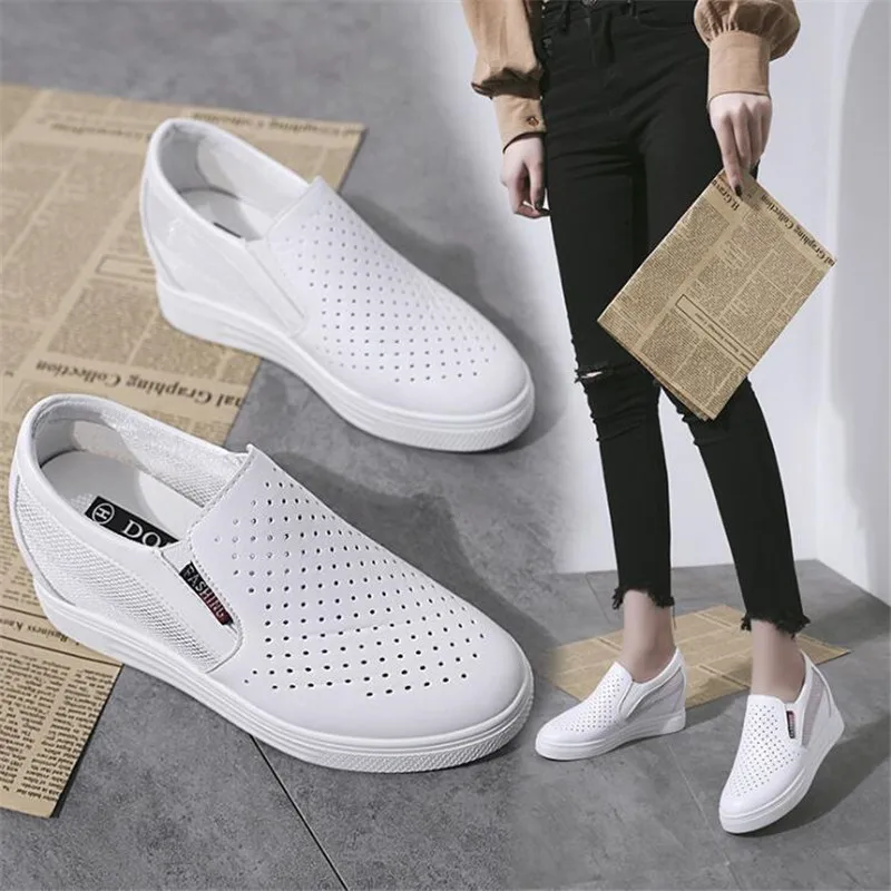 

ELGEER Sneakers Women Fashion Breathable Platform Casual shoes dropshing Lace Leisure flat white canvas Women's Vulcanize Shoes
