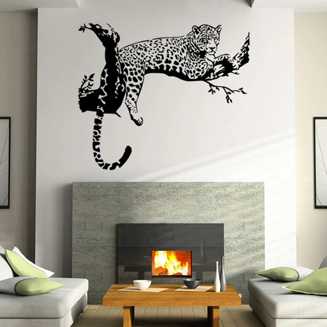 new arrival black color wild large leopard animal wall sticker tiger