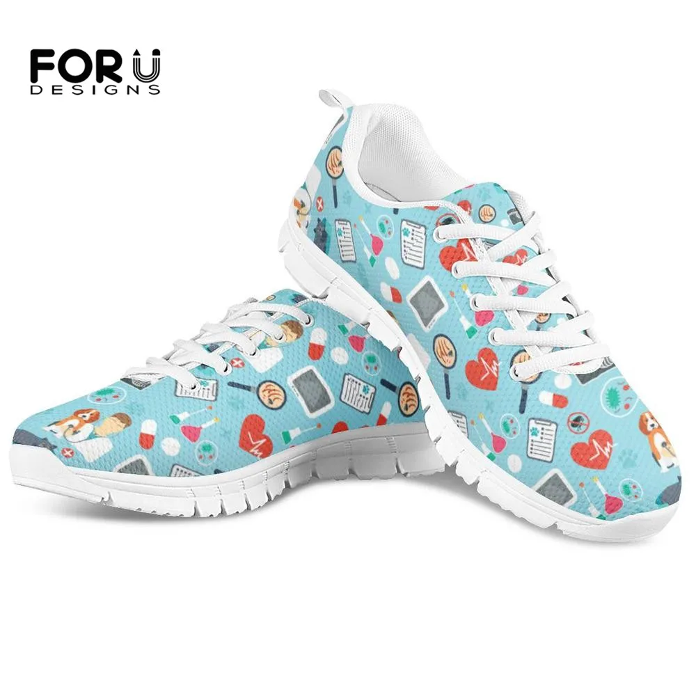 

FORUDESIGNS Women's Veterinarian Flats Shoes Casual Sneakers Cartoon Surgeon Nurse Pattern Ladies Comfortable Mesh Shoes Woman