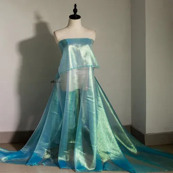 

GLace 1Y/lot blue Gradient laser organza designer mesh fabric diy dress costume accessories TX1191