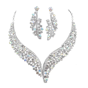 

Youfir Silver Color Rhinestone Crystal Bridal delicate Jewelry Sets women Wedding party Necklace and Earrings accessorie
