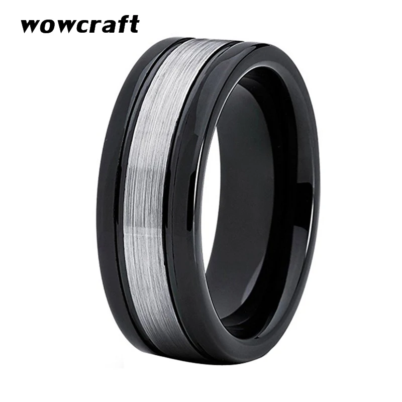 

Mens Tungsten Wedding Ring Brushed and Polished Finish Top Black Plated Tungsten Carbide Rings Engagement Band Comfort Fit