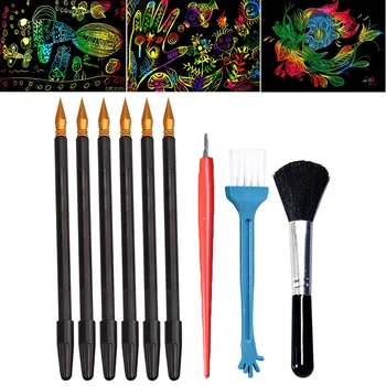

6PCS Dual-Tip Scraping Painting Pens + 1PCS Scraper + 2PCS Brushes Scraping Art Tools for Kids Children Birthday Christmas Gift
