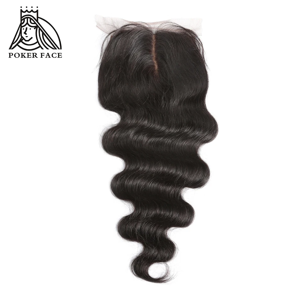 

Poker Face Body Wave Remy Closure Middle Part Lace Brazilian 10-18 inch Silk Base Natural Color Human Hair