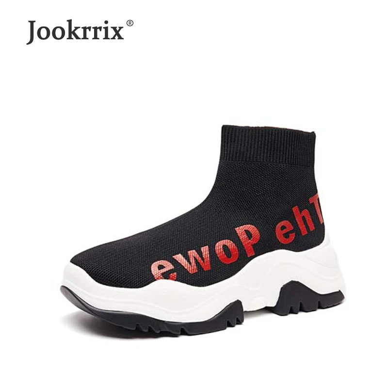 

Jookrrix New Sock Shoes Women Fashion Brand Sneakers High Top Lady Elasticity chaussure Autumn Female footware Girl Ankle Shoes