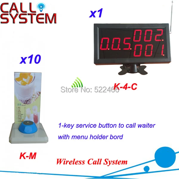 

Wireless Waiter Call System for restaurant with 10 table buttons and 1 number display in 433.92MHz, DHL shipping free