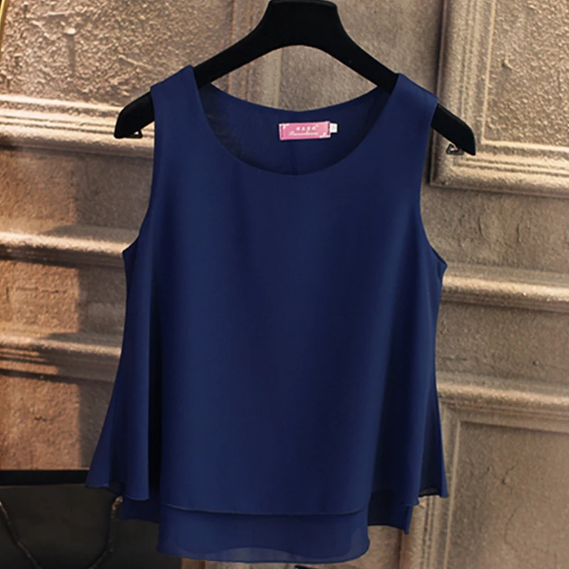 Women Shirt 2019 New arrival sleeveless Cold Chiffon Blouse Summer Casual O-Neck Blouses High Quality Women's blouse