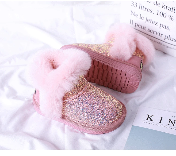 Fashion colorful bling girls winter boots snow boot for girls winter shoes dress shoes with fur kids toddler girls shoe EU 21-37