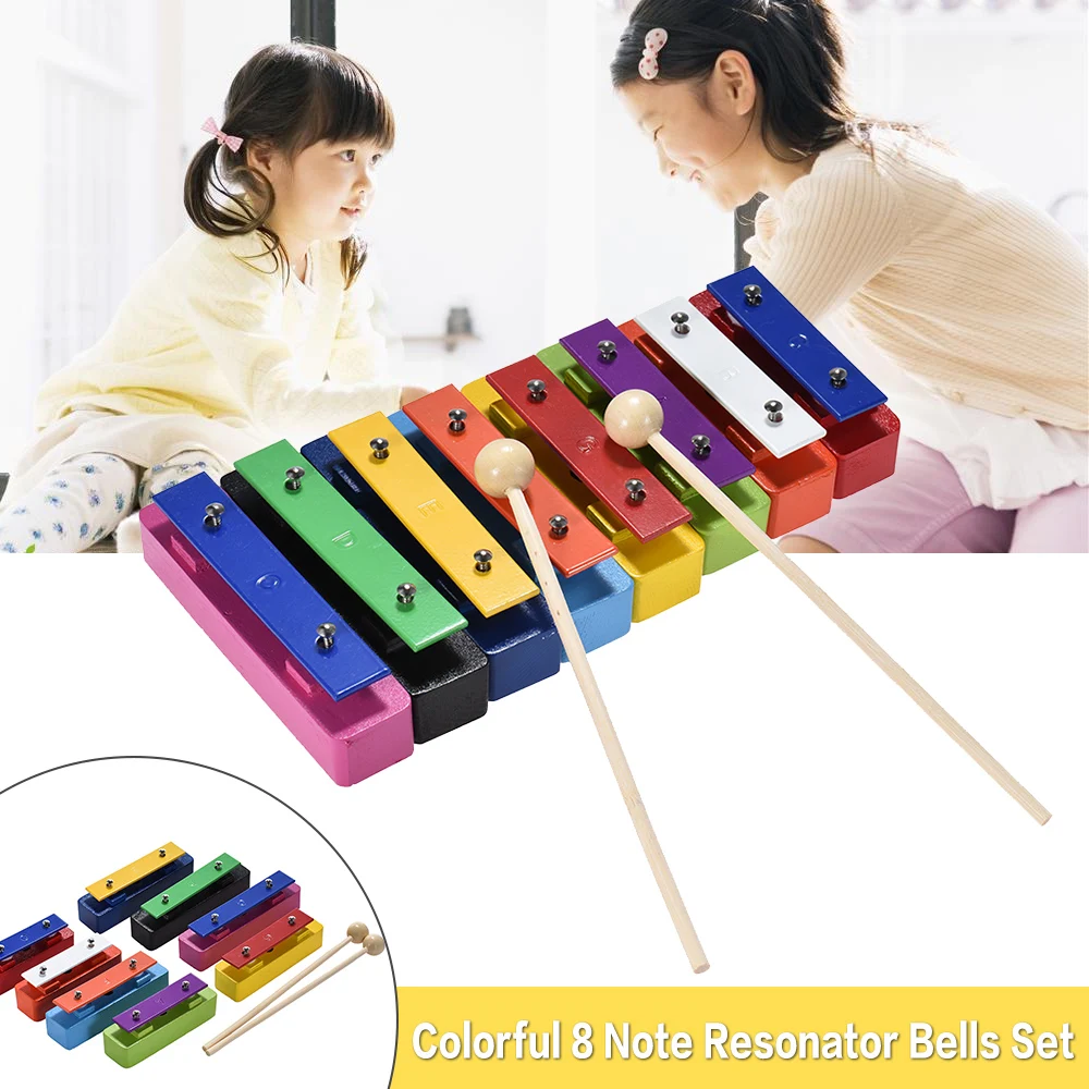 Красочные 8 NoteGlockenspiel ксилофон цветные колокольчики набор перкуссия музыкальное образовательное оборудование игрушка для детей