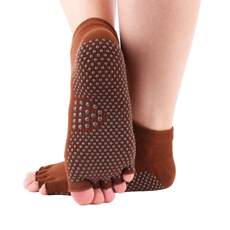 

2 Pair Women Non Slip Five Half Toe Yoga Socks Solid Color Cotton Sports Ankle Socks Breathable Anti-friction for Pilates Dance