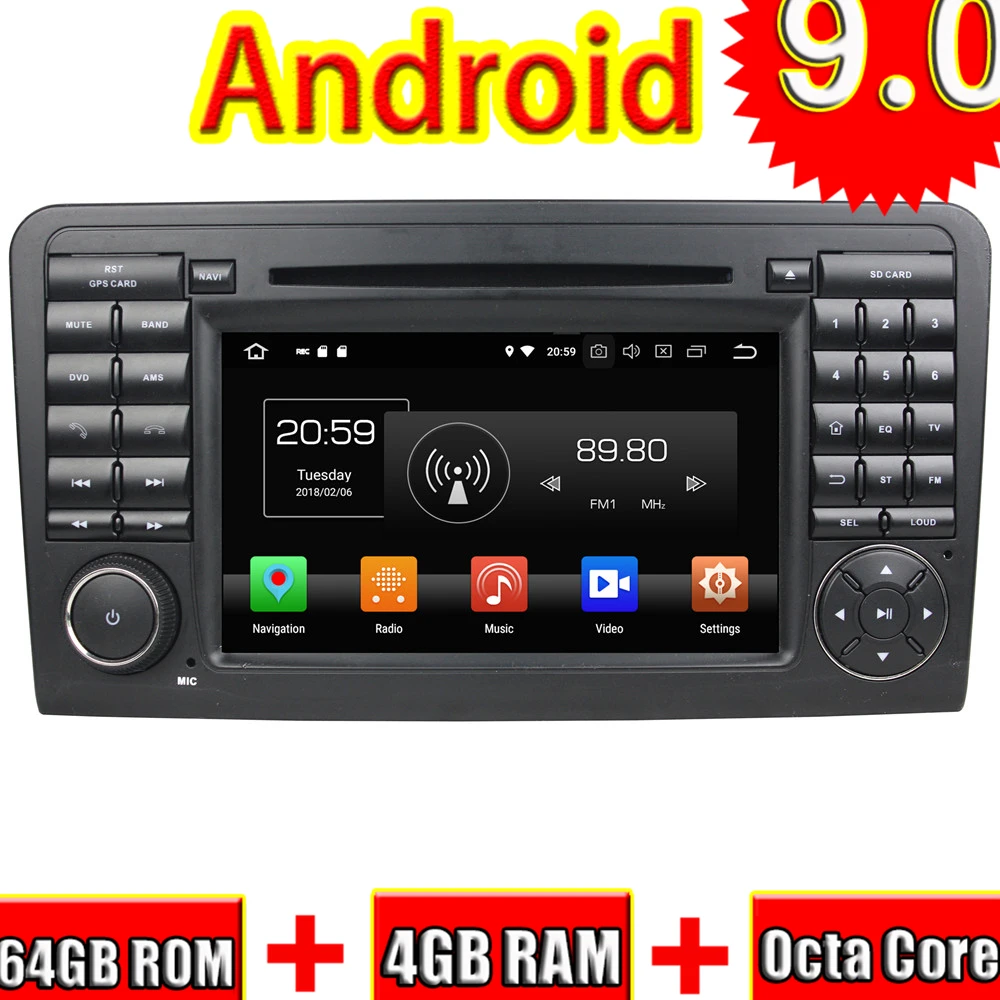 Topnavi 7 ''Android 9 0 авто мультимедиа для Benz ML класса W164 (2005 2006 2012) (ML300 ML350 ML450 ML500)