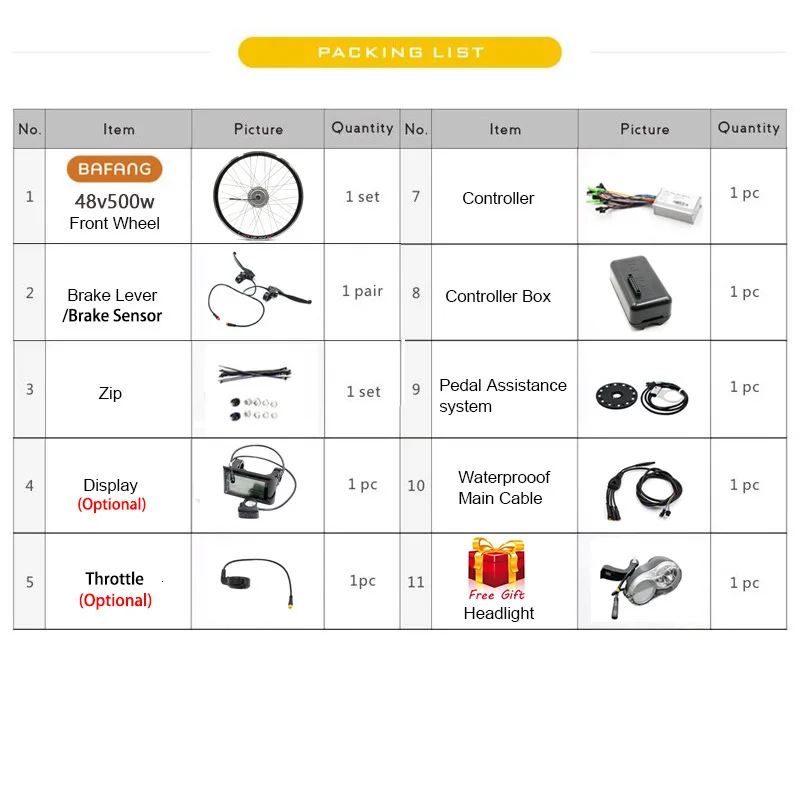 Excellent Bafang 48V 500W Electric Bicycle Gear Hub Motor Front Wheel Electric Bike Conversion Kit without Battery for E Bike eBike Kit 1