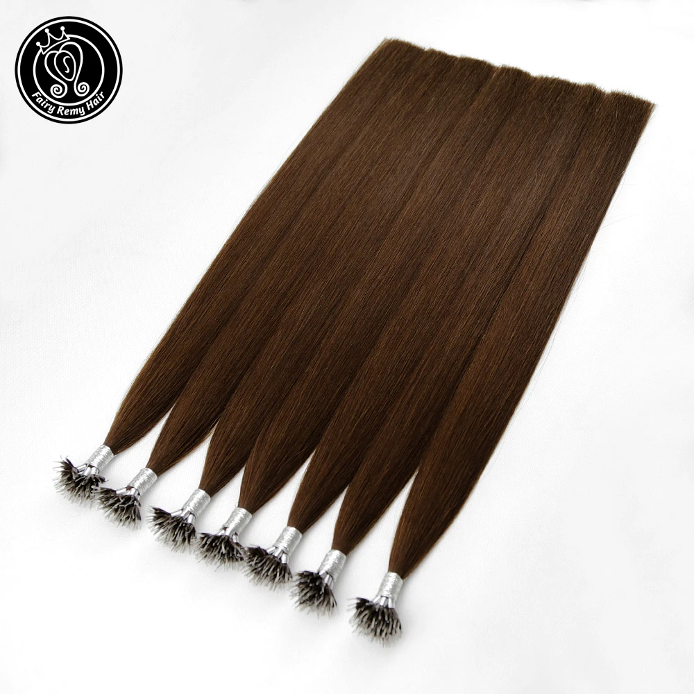 Фея remy волосы 14-22 дюймов микро нано-Кольца для волос Расширения человеческих волос коричневый #4 0,8 г/локон двойной нарисованной нано