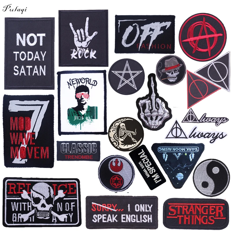 

Rock Punk Patch DIY Embroidered Letter Patches Badge Clothes Patch Iron On Patches For Clothing Skull Applique Stripe Stickers H