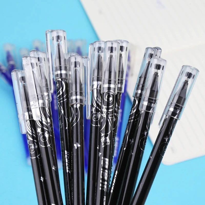 NoEnName_Null высокое качество Пластик 1 компл./12 шт. 0,38 мм стираемая гелевая ручка с синий черный заправки школьные канцелярские принадлежности