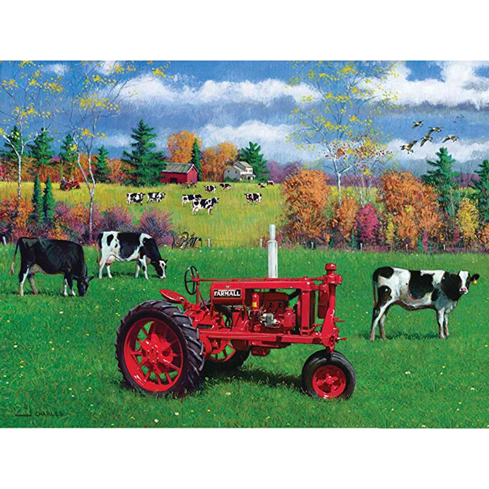 Full Square Drill Animal cattle DIY Diamond Painting &quotTractor Scenery" Embroidery Cross Stitch Mosaic Home Decor gifts | Дом и сад