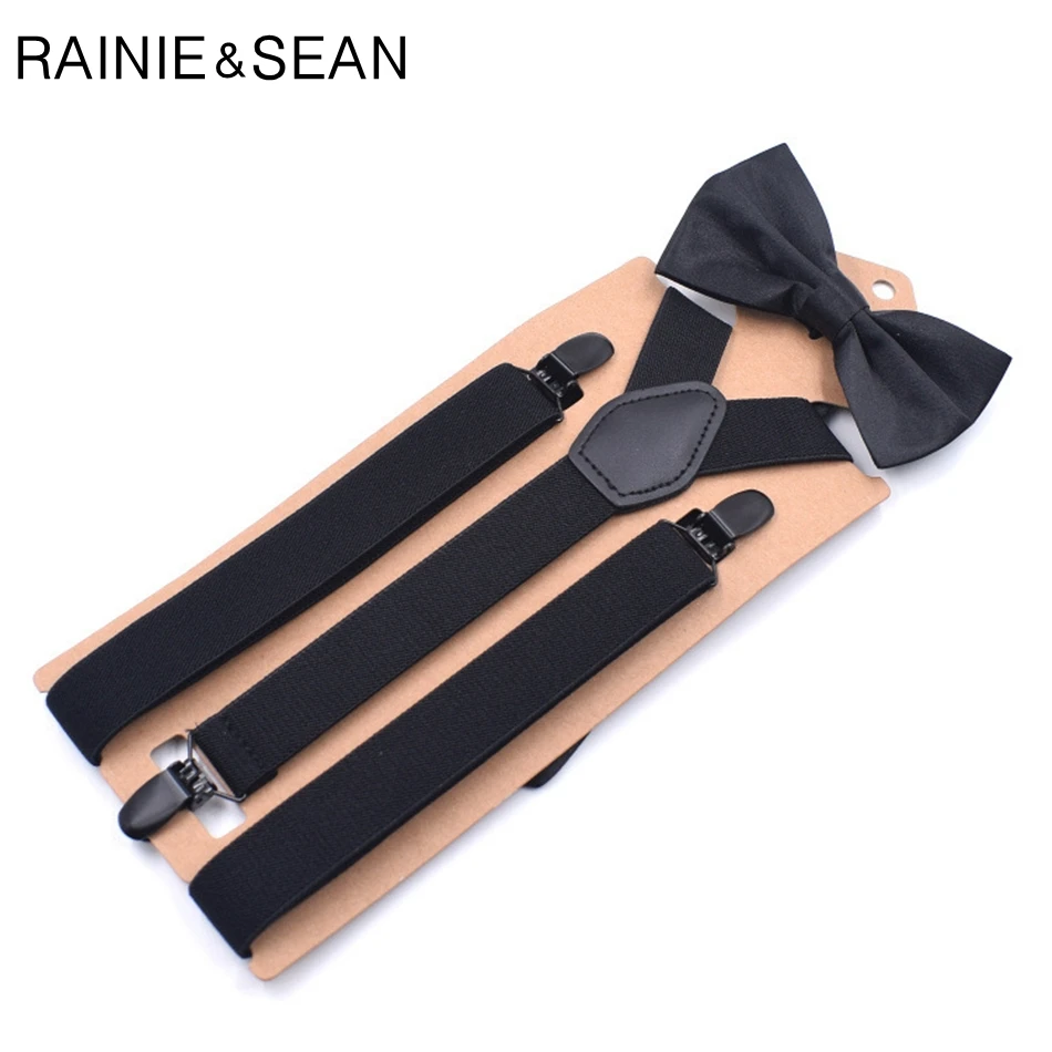 RAINIE SEAN/мужские подтяжки галстук бабочка однотонные черные унисекс Y Back штаны для взрослых подтяжки для мужчин и женщин свадебный галстук набор на подтяжках