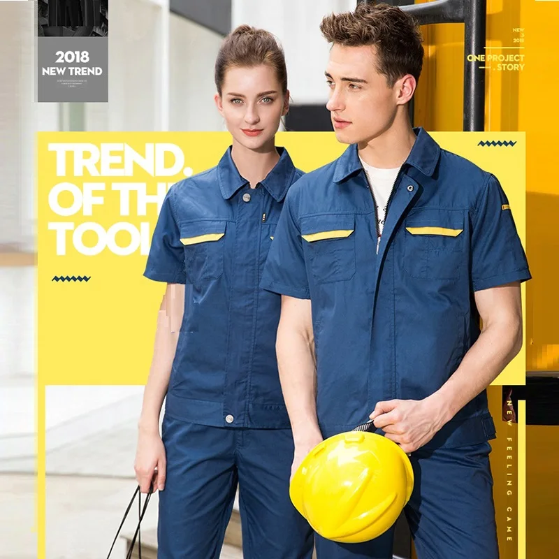 

Summer Breakdown Auto Service Men Women Protective Overall Repairman Worker Working Uniforms Short Sleeve Workshop Suit,C2