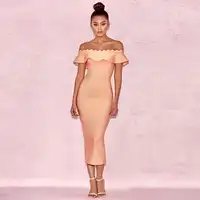 Pink 2018 New Women Summer Dresses Ladies Off Shoulder Ruffles Elegant Luxury Bodycon Sexy Cocktail Party Bandage Dress Md631