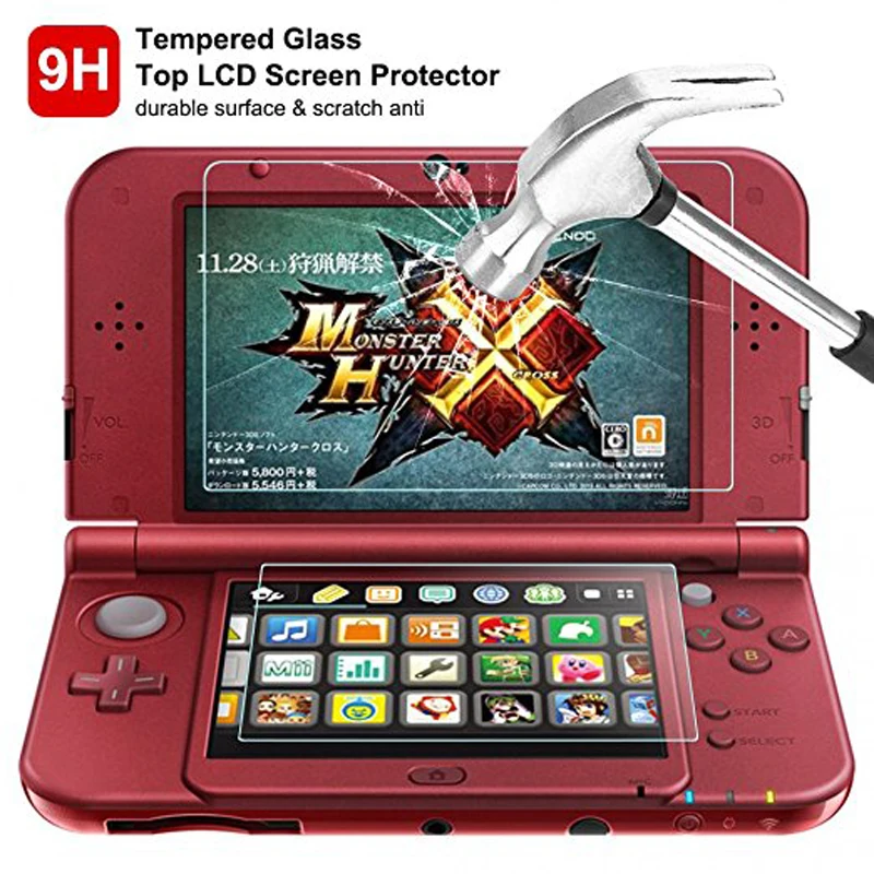 Для nintendo New 3DS защита экрана размера XL закаленное стекло для верхнего экрана и HD прозрачная пленка для домашних животных нижний экран