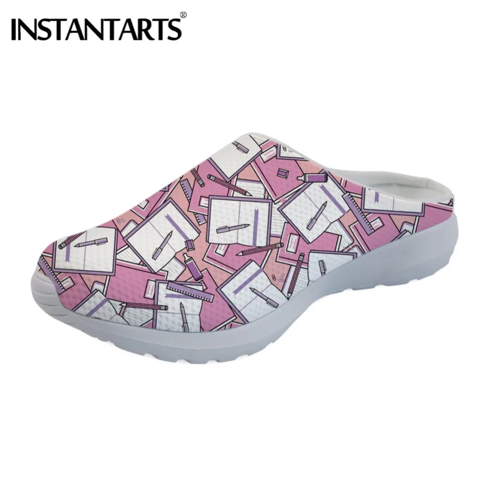 

INSTANTARTS Cute Women Flats Shoes Summer Sandals for Teen Girl Cute Notebook Print Pink Woman Mesh Flats Light Slippers Shoes