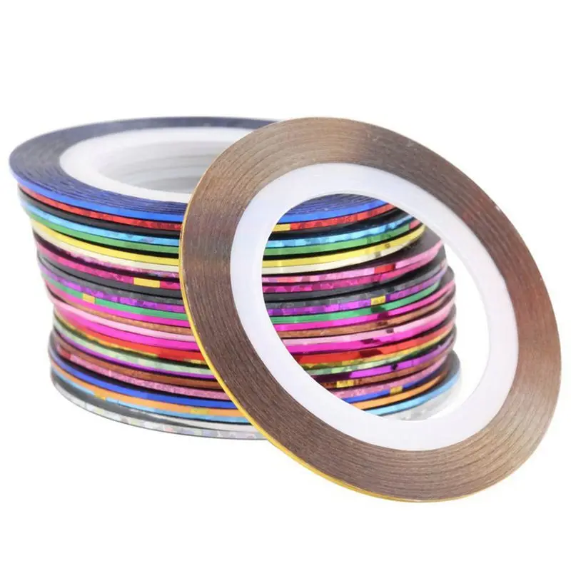 

18Pcs / Bag Mixed Colors Radium Nail Line Sticker Roll Striping Tape Line Nail Art Decoration Sticker Adhesive Art Stick Multi