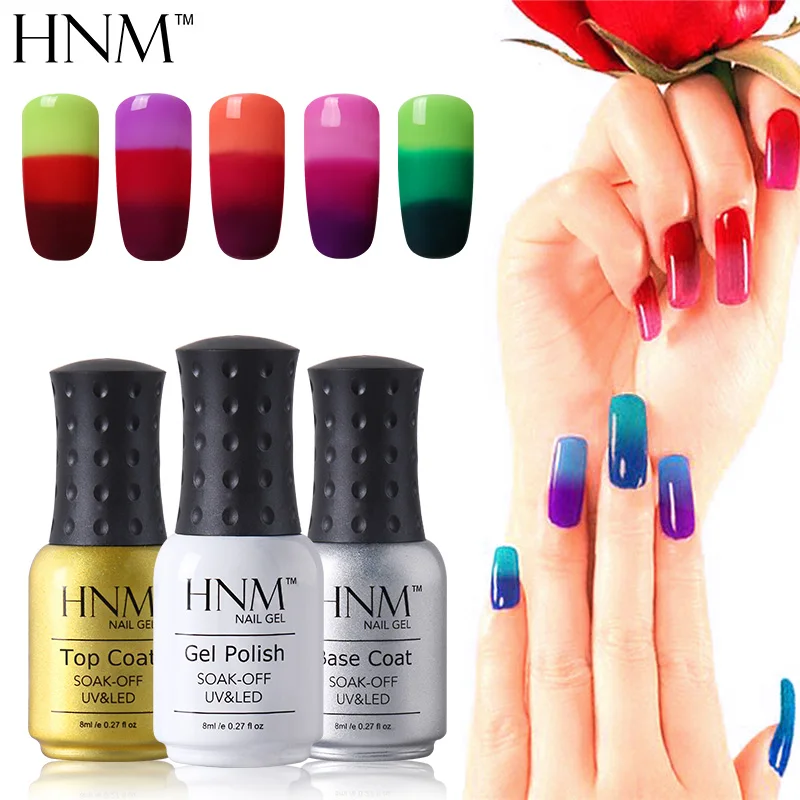 

HNM 8ml 3 in 1 Thermo Changing Gel Nail Polish Soak Off UV LED Semi-permanent Hybrid Thermo Lacquer Temperature Lucky Varnish