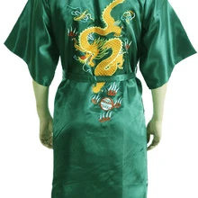Новые летние зеленый китайский Для мужчин традиционный халат Новинка вышивать Дракон пижамы кимоно платье Плюс XXXL S0023