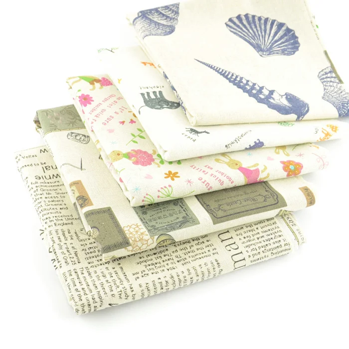 

5 Pieces 45cmx50cm linen fabric fat quarters bundle shabby chic soft zakka vintage design for diy carfts sewing cushion W3B6-18