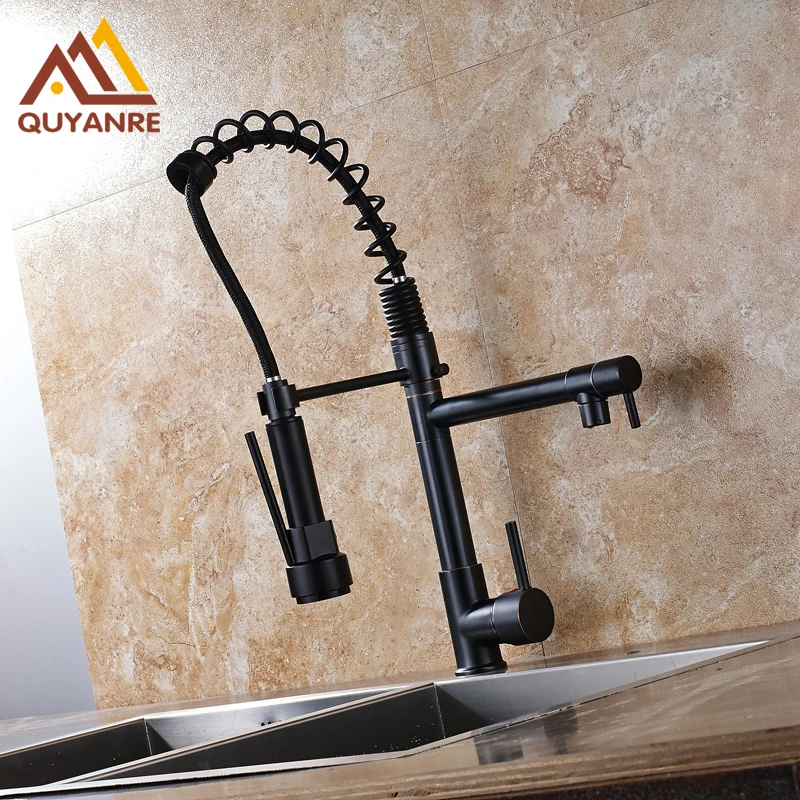 

Traditional Blackened Finish Kichen Spring Mixer Faucet Dual Swive Spout Bathroom Sink Faucets