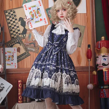 

Louis Poker City ~ Vintage Navy Blue Lolita Dress Retro Printed Party Dress