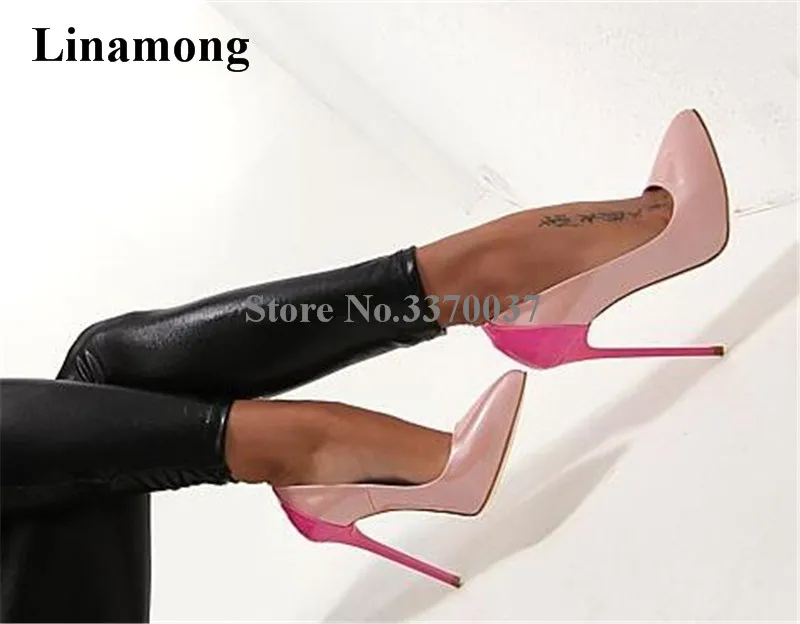 Women Sexy Fashion Pointed Toe Patchwork Colors Stiletto Heel Pumps Yellow Pink Slip-on Super High Heels Dress Club Shoes
