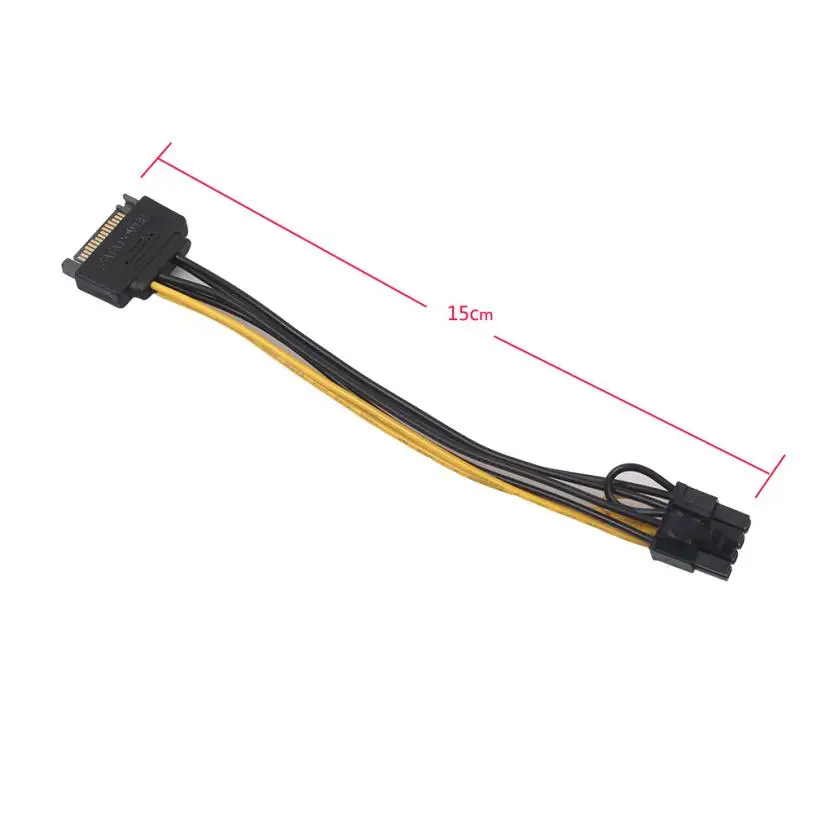 15pin SATA штекер 8pin (6 + 2) PCI E кабель питания 20 см 15 pin до 8 18AWG провод для видеокарты