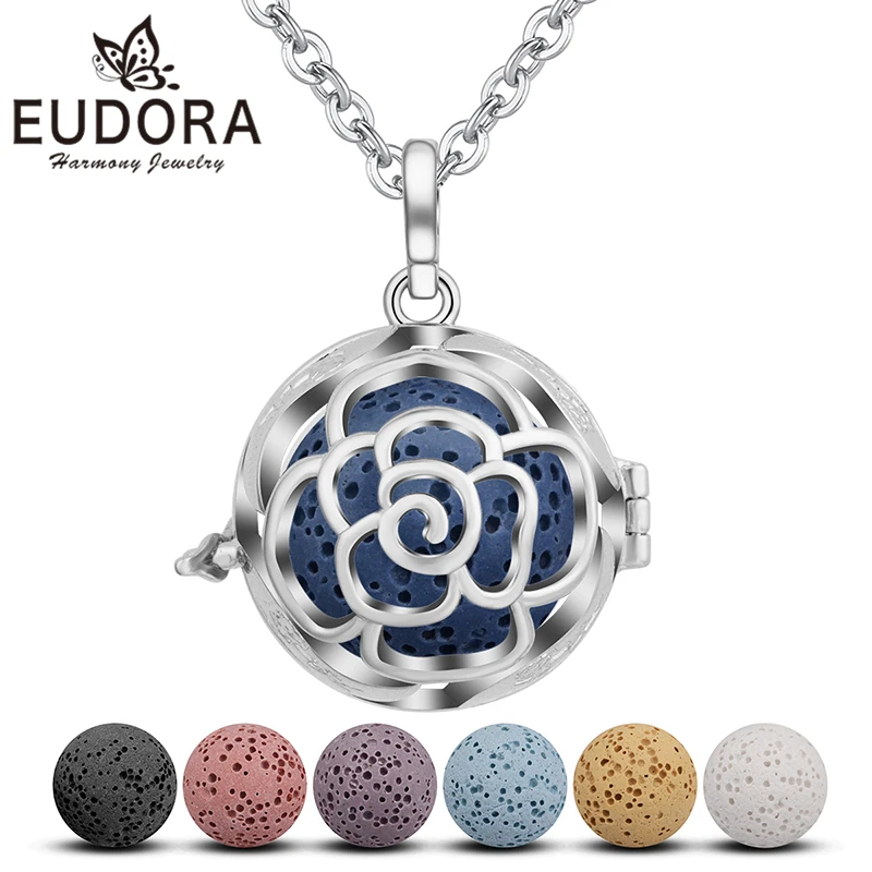 

Eudora Lava Stone Vintage Aromatherapy Essential Oil Diffuser Necklace Pendant Rose Flower Fashion Jewelry for Women Gift 18mm